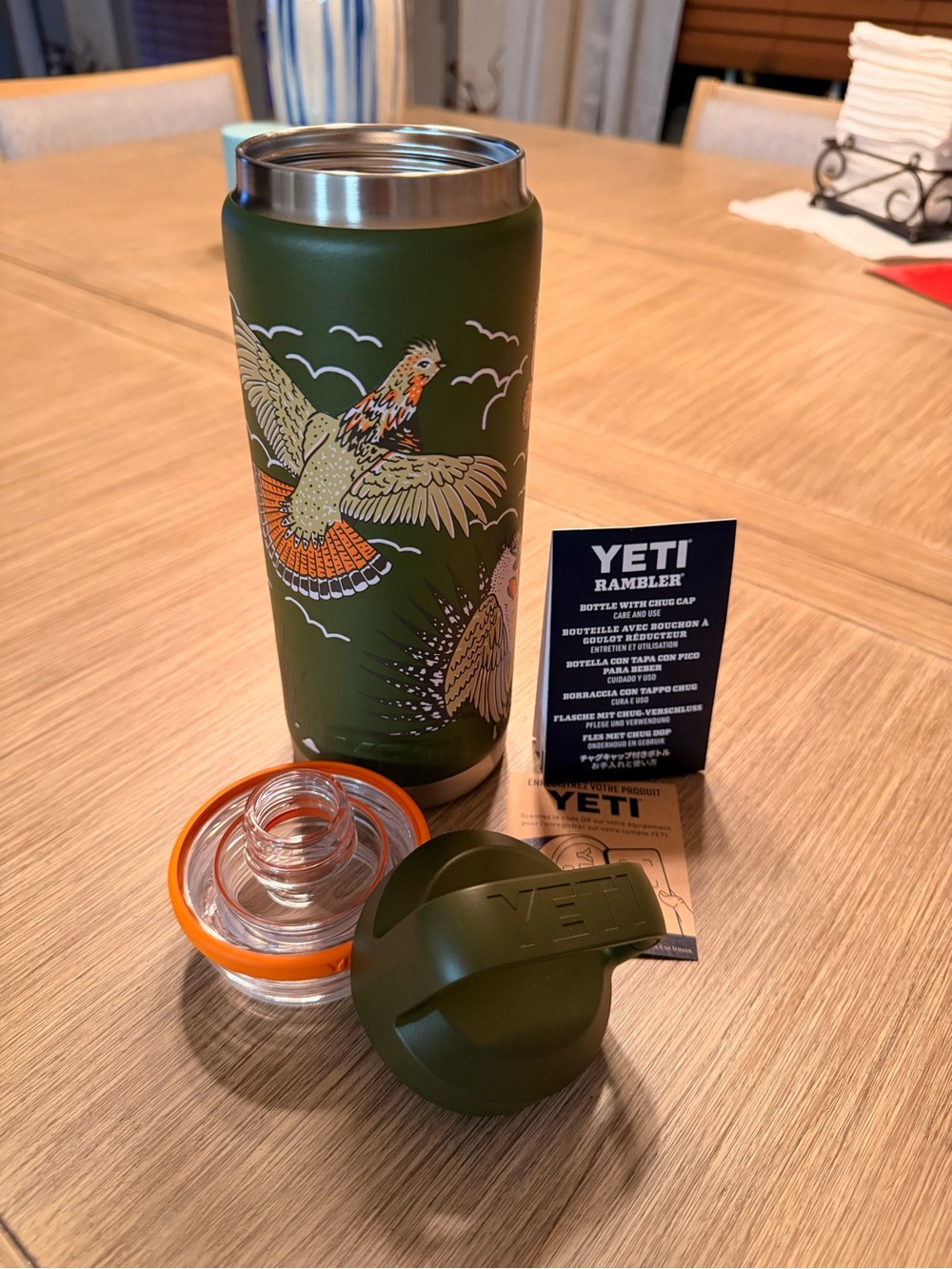 Yeti Olive Rambler Bottle with Chug Cap Pheasant Graphic Upland Bird Collection